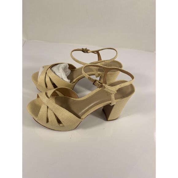 Schutz Keefa Shoes Women's Size 9.5 Natural Raffia Platform Block Heel Sandals - Picture 4 of 11